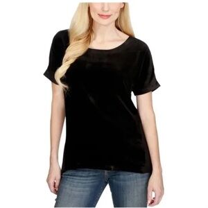 Lucky Brand black velvet back zip short sleeved top Size XL